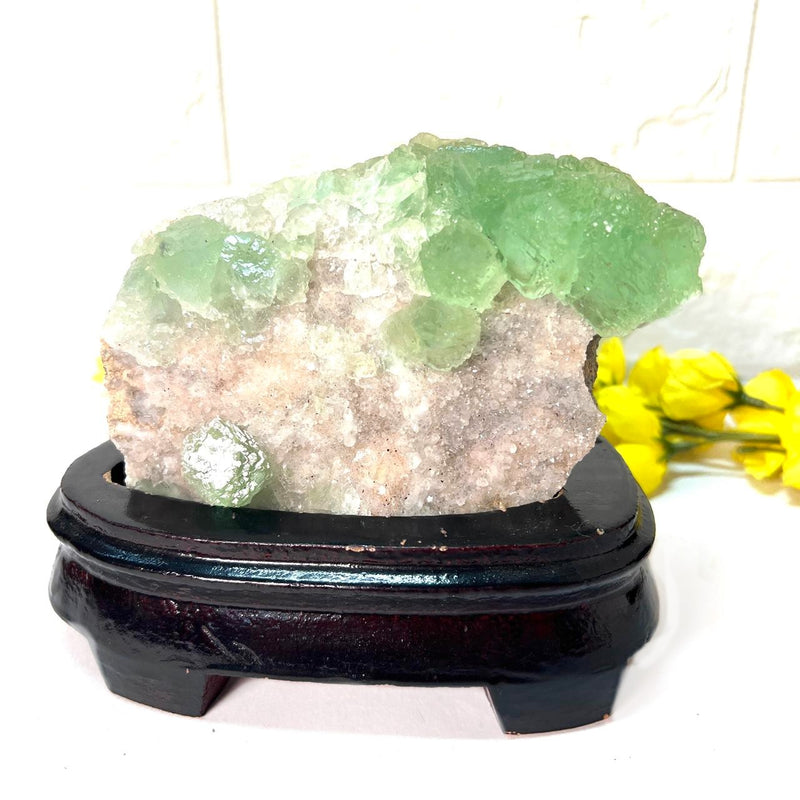 Green Fluorite Clusters on Chalcedony with Stand (Focus & Decision Making)