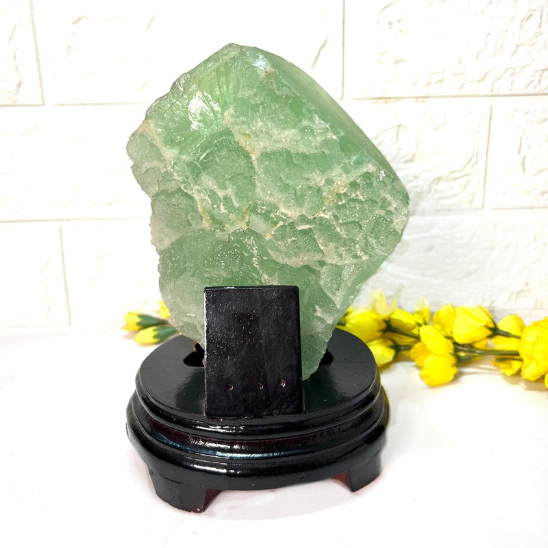 Green Fluorite Clusters on Chalcedony with Stand (Focus & Decision Making)