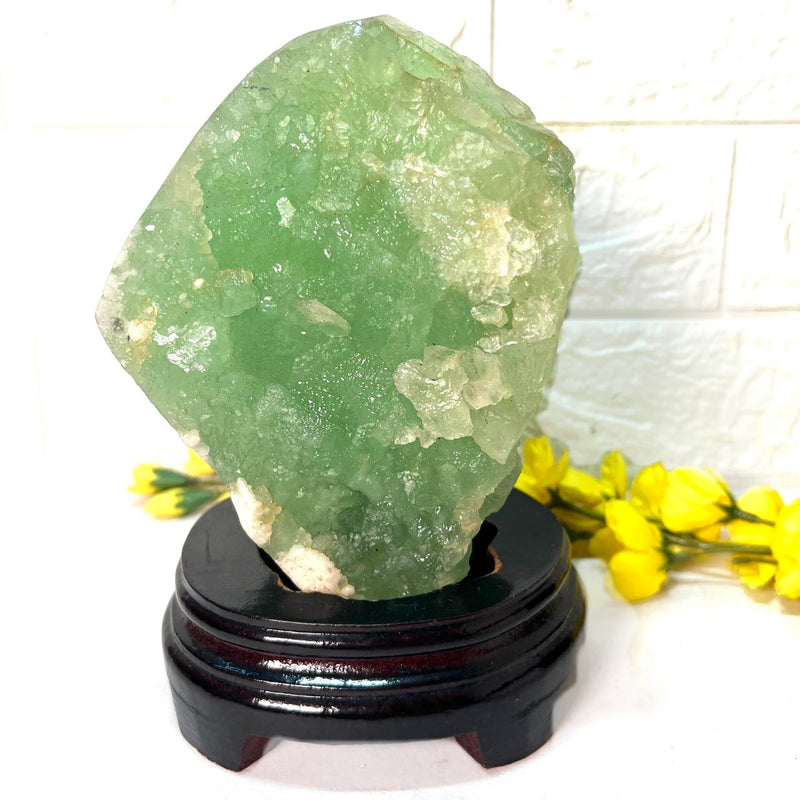 Green Fluorite Clusters on Chalcedony with Stand (Focus & Decision Making)