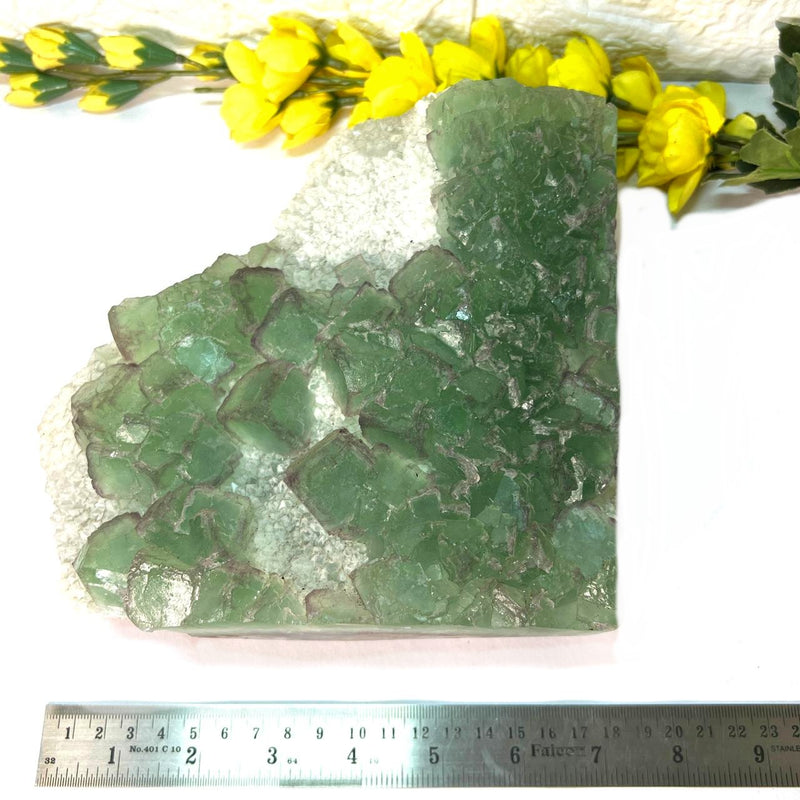 Green Fluorite Clusters on Chalcedony with Stand (Focus & Decision Making)