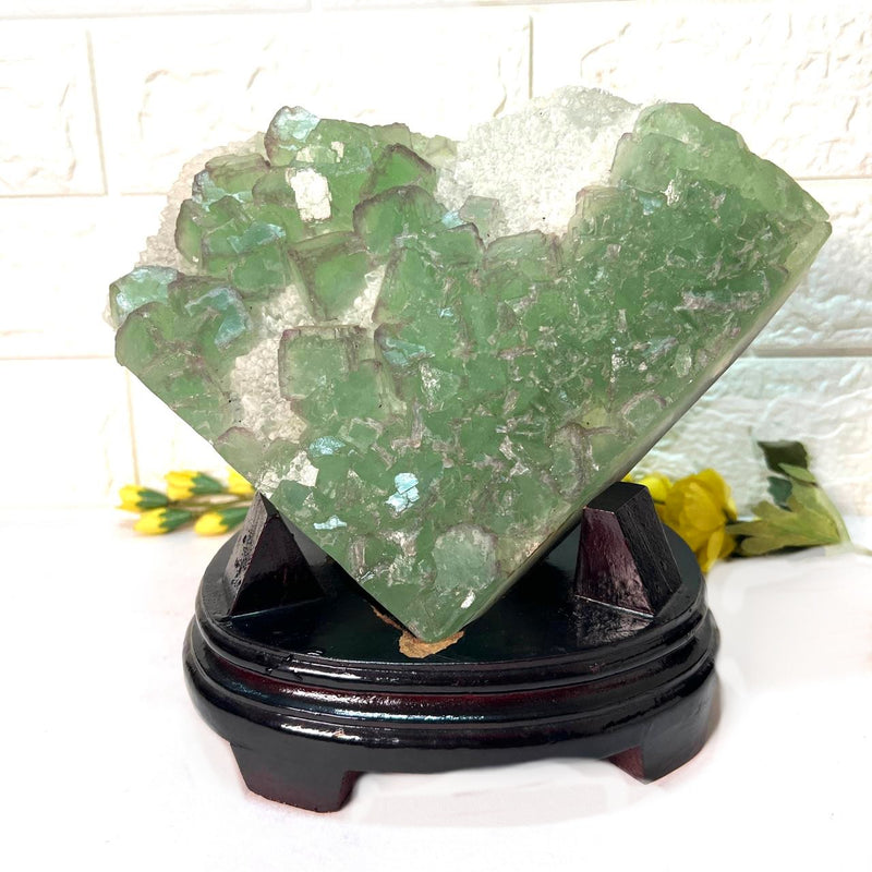 Green Fluorite Clusters on Chalcedony with Stand (Focus & Decision Making)