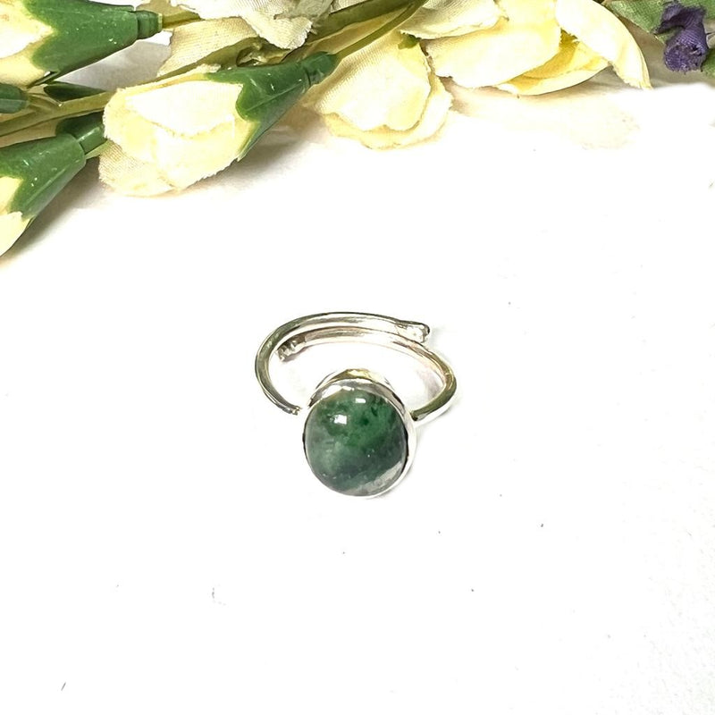 Green Aventurine Adjustable Ring in Silver (Luck and Opportunities)
