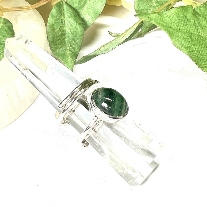 Green Aventurine Adjustable Ring in Silver (Luck and Opportunities)