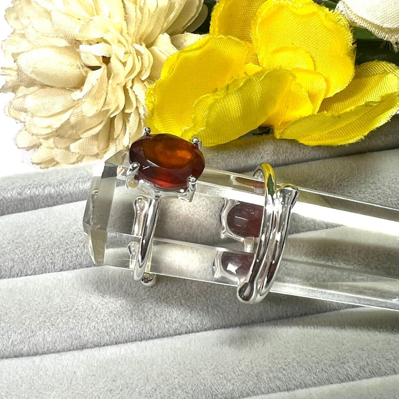 Hessonite Adjustable Ring in Silver (1pc)