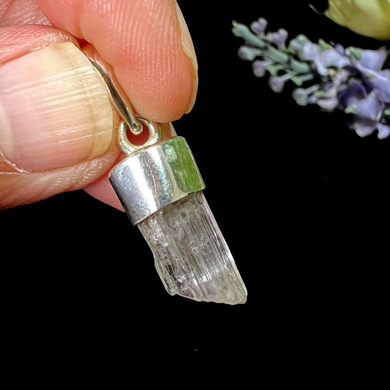 Kunzite Rough Cap Pendant in Silver (for Unconditional Love)