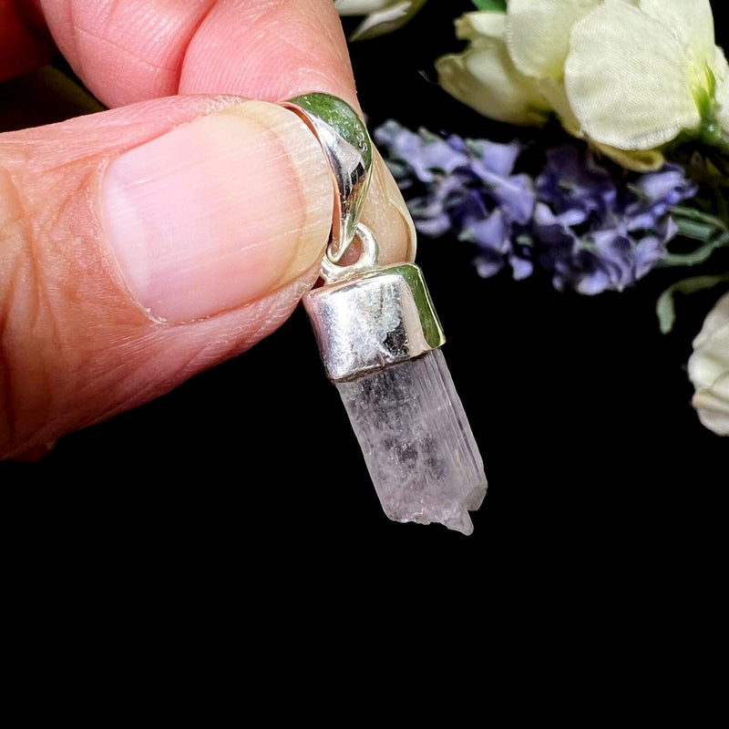 Kunzite Rough Cap Pendant in Silver (for Unconditional Love)