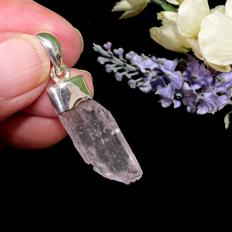 Kunzite Rough Cap Pendant in Silver (for Unconditional Love)