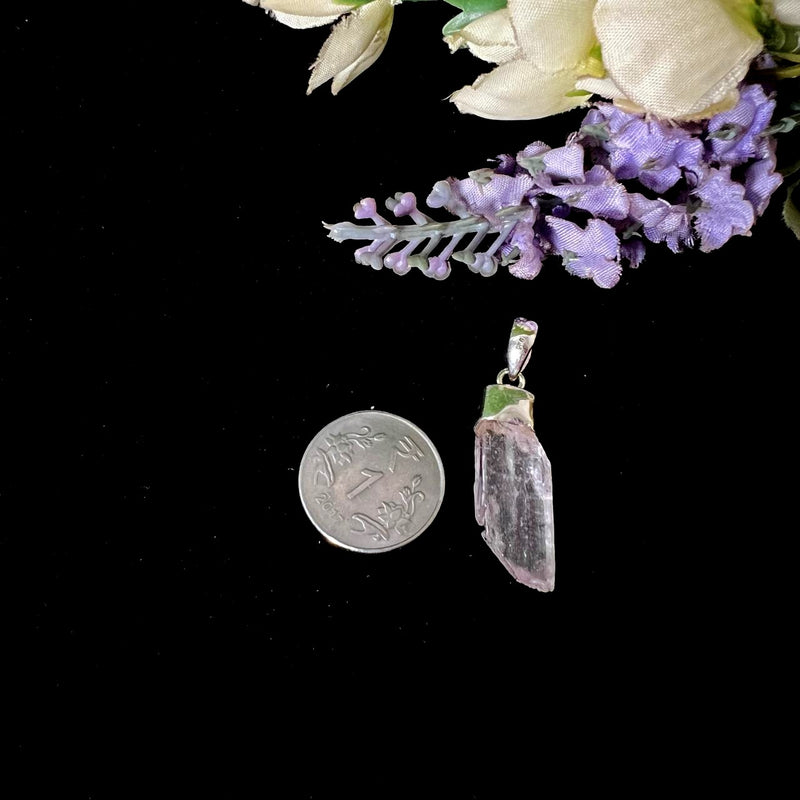 Kunzite Rough Cap Pendant in Silver (for Unconditional Love)