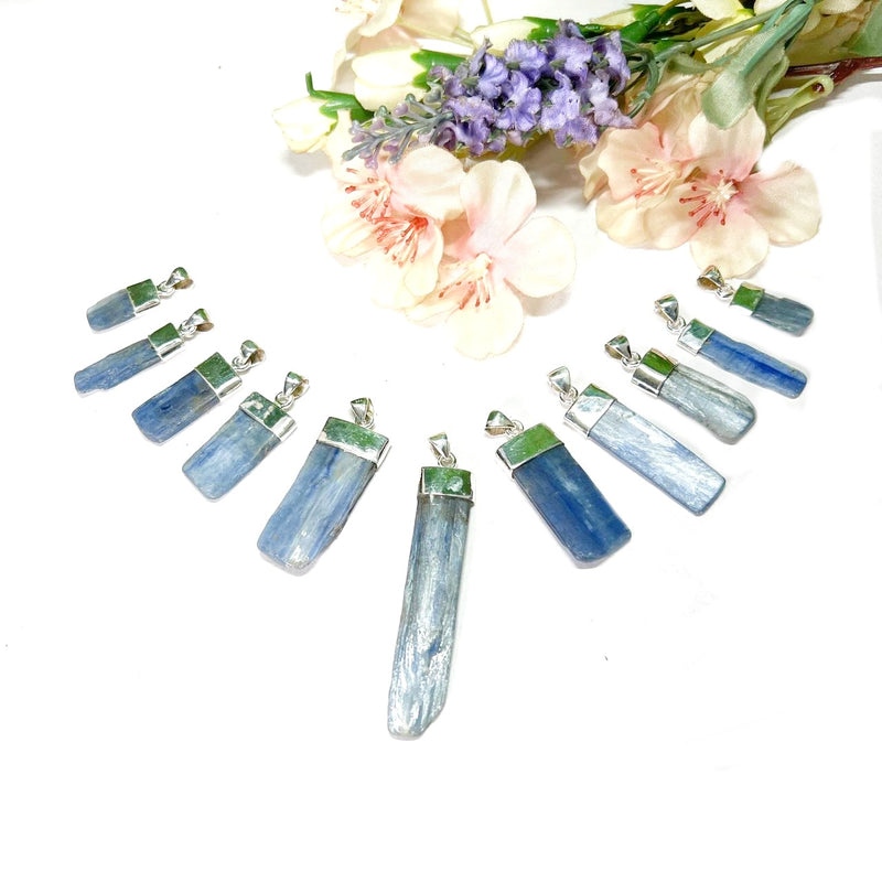 Blue Kyanite Rough Cap Pendants in Silver (Communication)