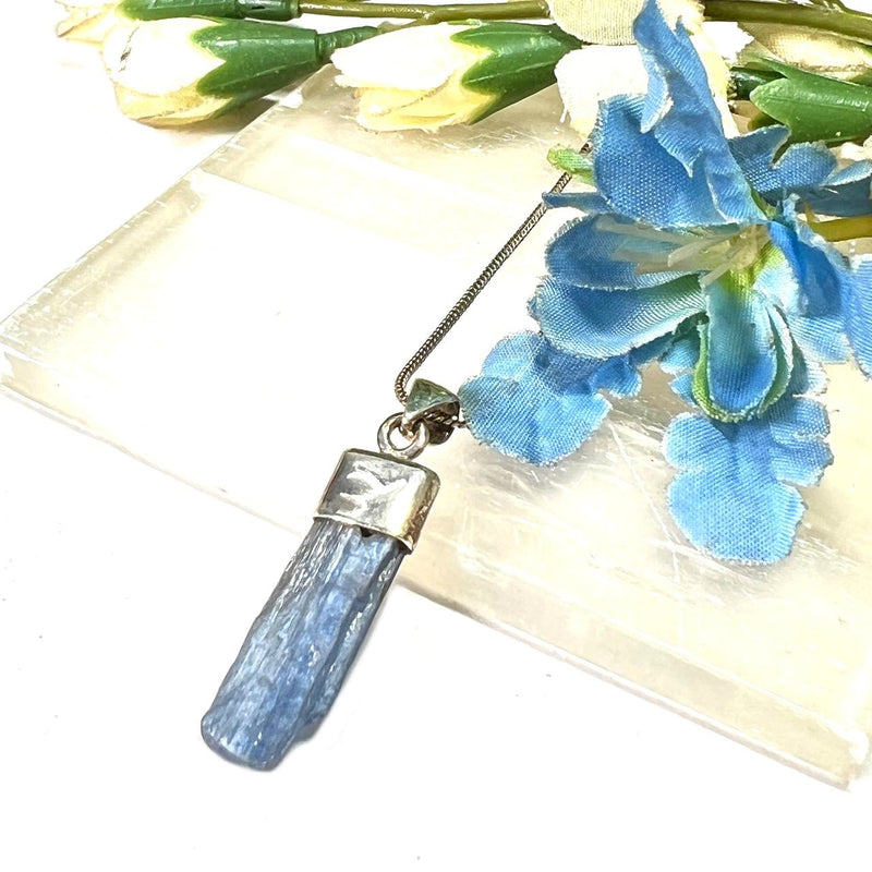 Blue Kyanite Rough Cap Pendants in Silver (Communication)