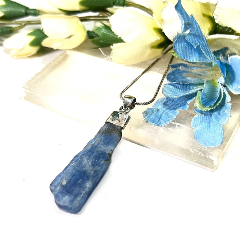 Blue Kyanite Rough Cap Pendants in Silver (Communication)