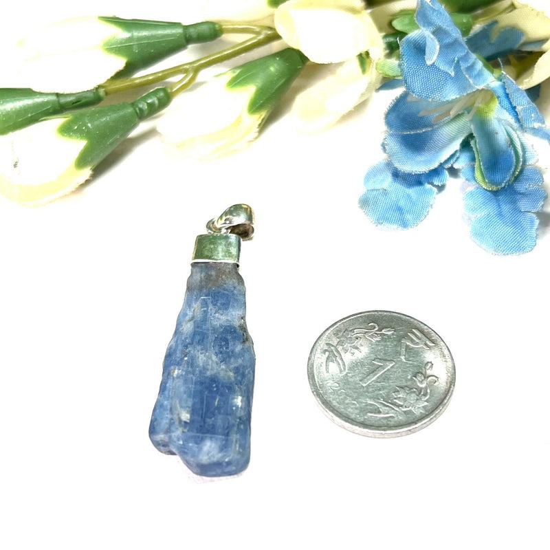 Blue Kyanite Rough Cap Pendants in Silver (Communication)