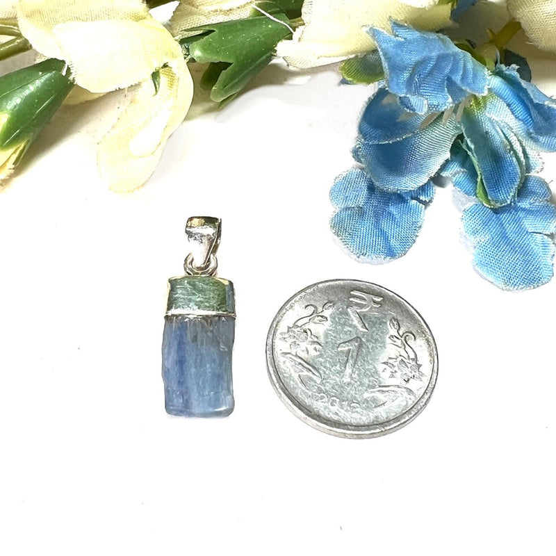 Blue Kyanite Rough Cap Pendants in Silver (Communication)