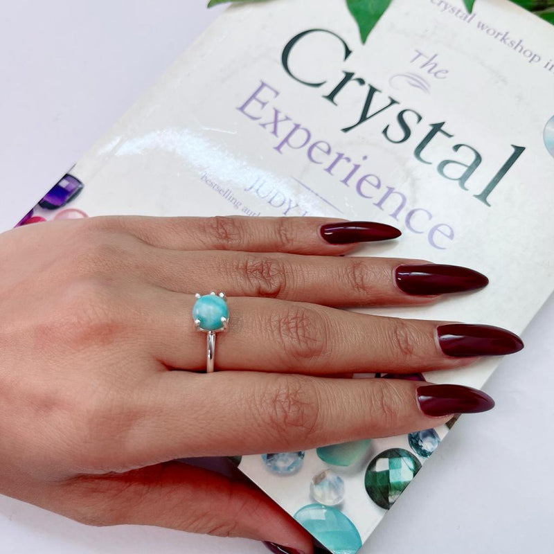 Larimar Adjustable Rings in Silver