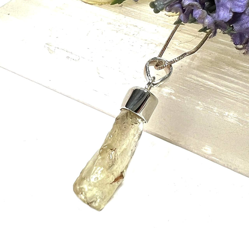 Libyan Desert Glass Rough Cap Pendant in Silver (Joy)