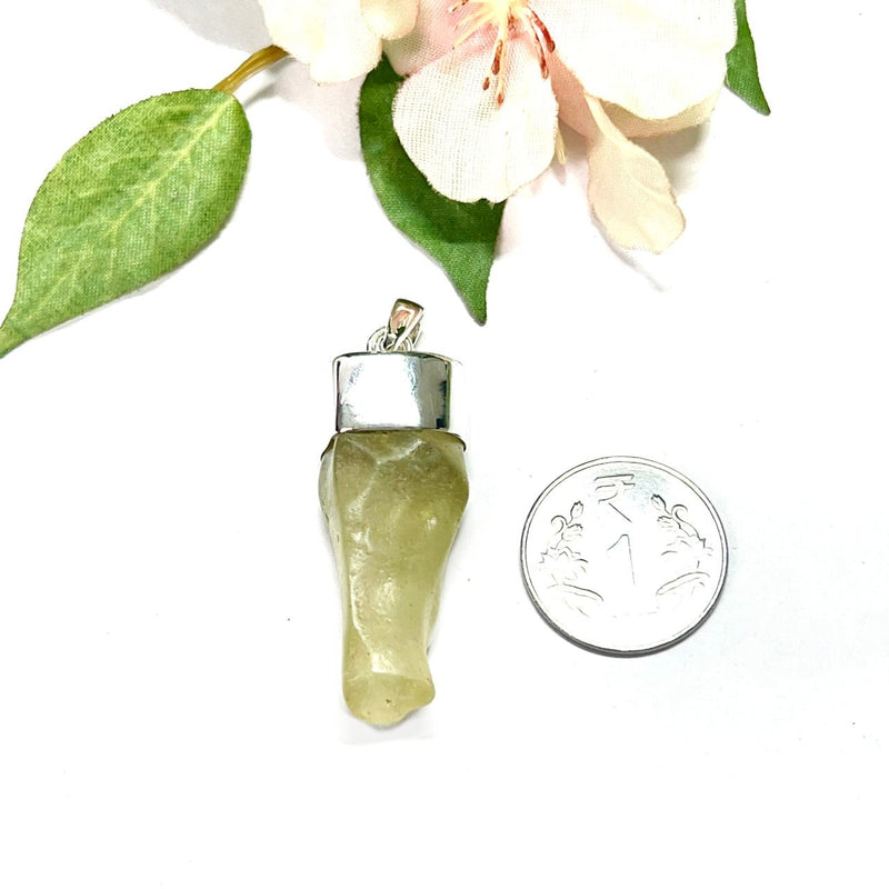 Libyan Desert Glass Rough Cap Pendant in Silver (Joy)