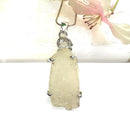 Libyan Desert Glass & Herkimer Diamond Quartz Pendant in Silver