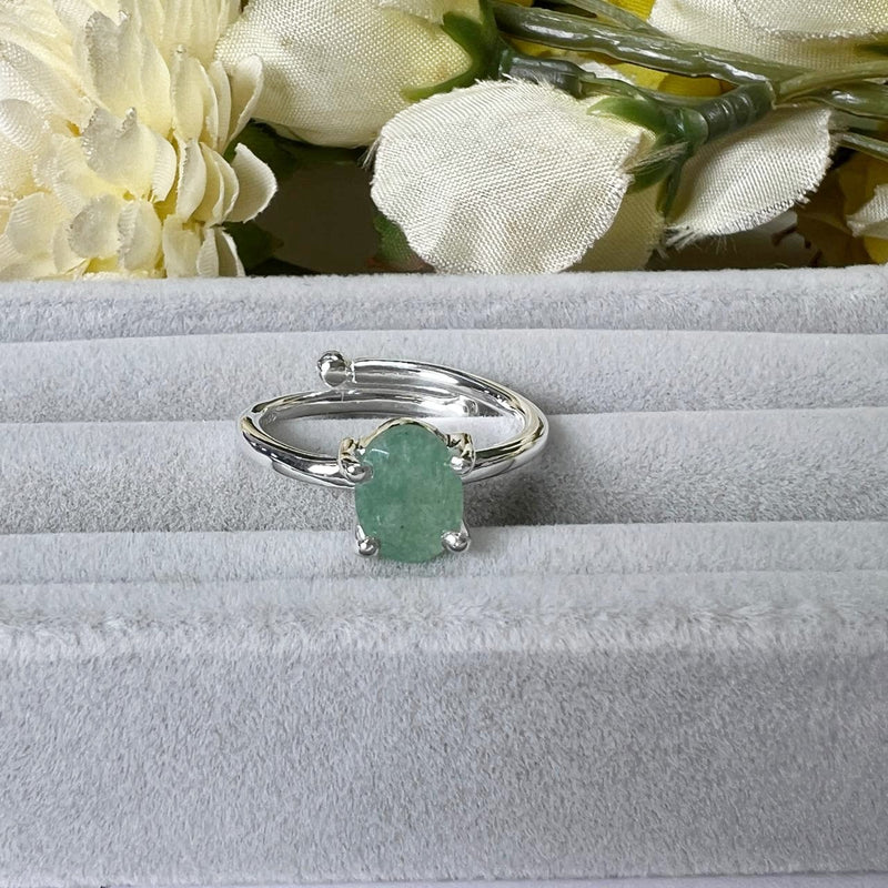 Light Green Aventurine Adjustable Ring in Silver (Luck and Opportunities)