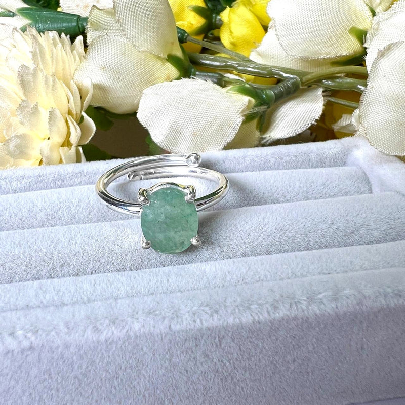 Light Green Aventurine Adjustable Ring in Silver (Luck and Opportunities)