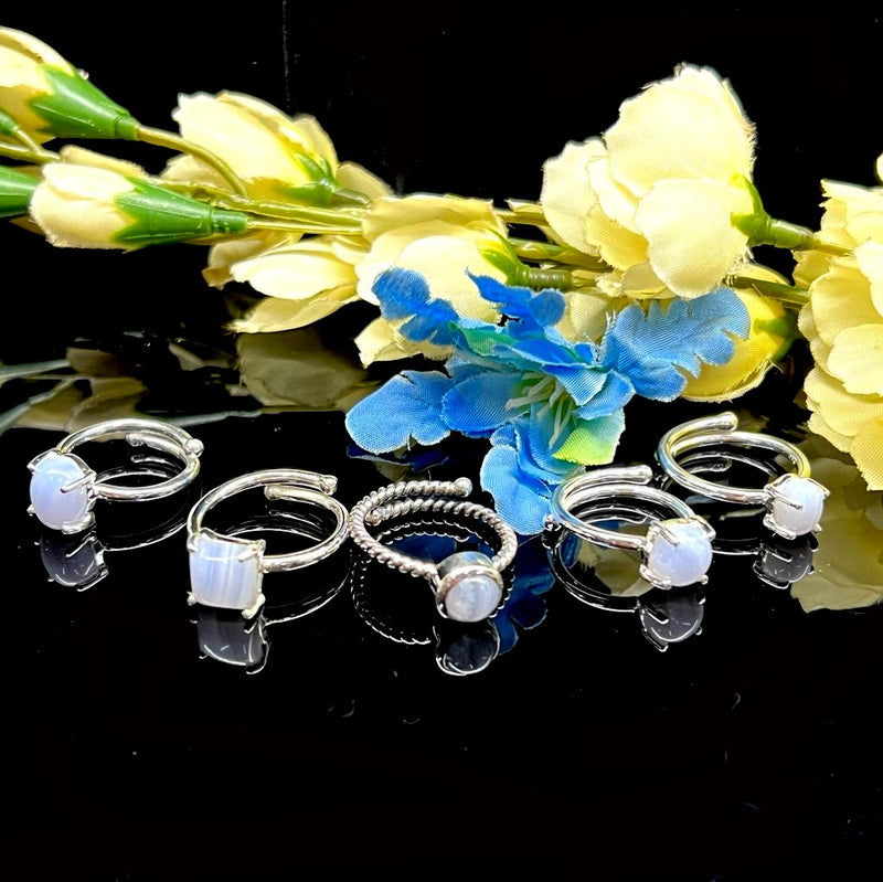 Blue Lace Agate Adjustable Rings in Silver