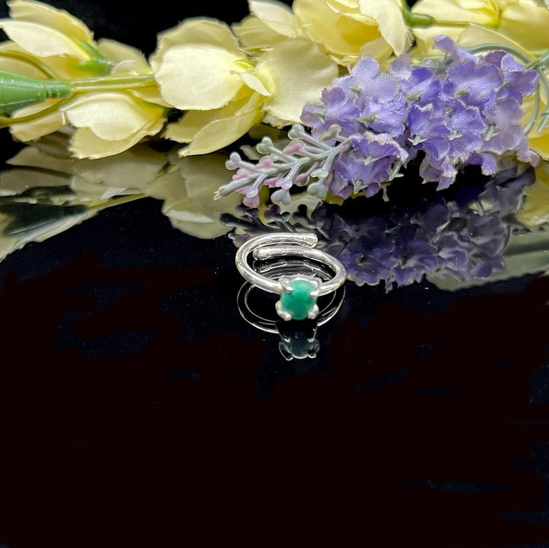 Malachite Adjustable Ring in Silver (Spiritual Renewal)