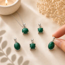 Malachite silver pendant by Talk to Crystals featuring natural gemstone jewellery for transformation, protection, emotional healing, personal growth, Heart Chakra healing, and positive life changes in India.