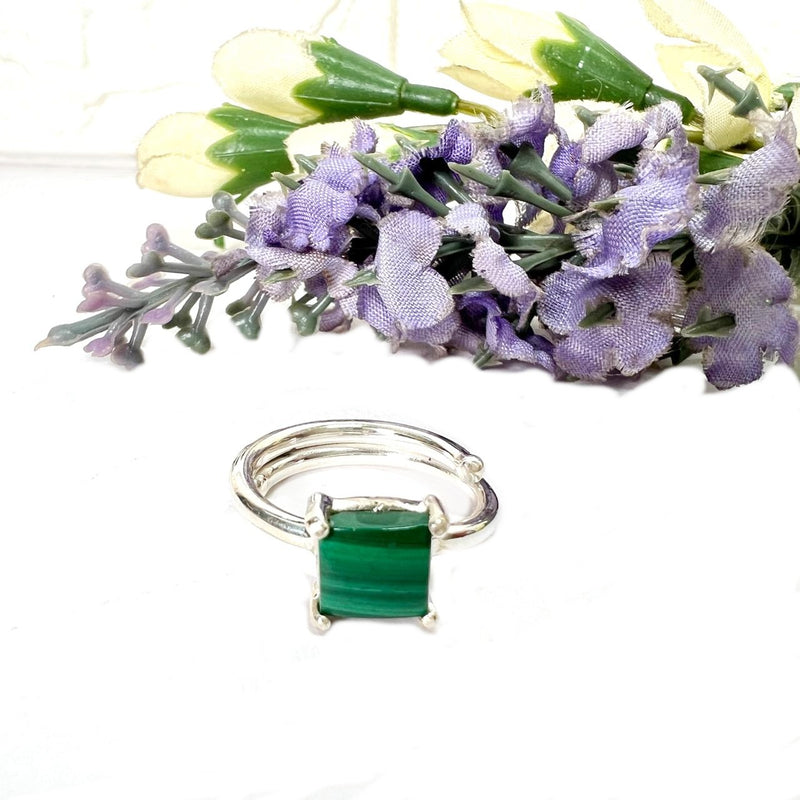 Malachite Adjustable Ring in Silver (Spiritual Renewal)