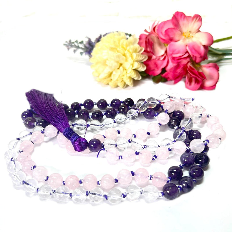 Mixed Beads Mala (Rose Quartz, Amethyst & Clear Quartz)