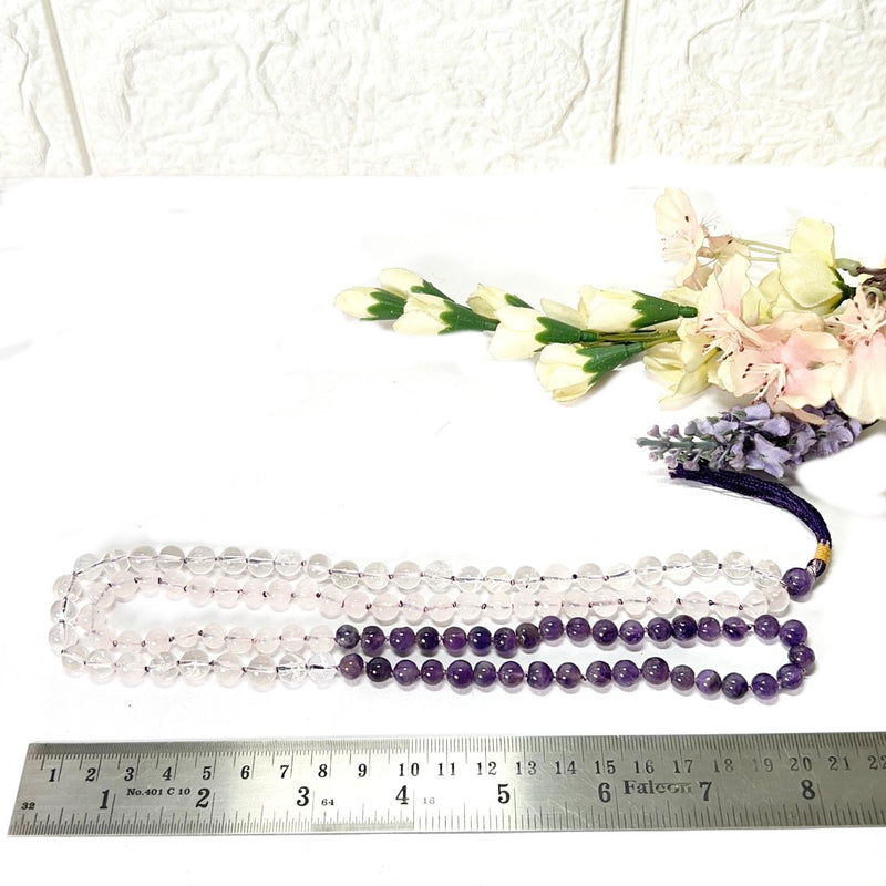 Mixed Beads Mala (Rose Quartz, Amethyst & Clear Quartz)