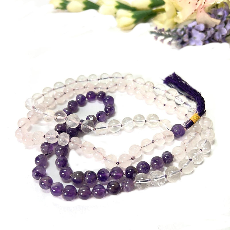 Mixed Beads Mala (Rose Quartz, Amethyst & Clear Quartz)