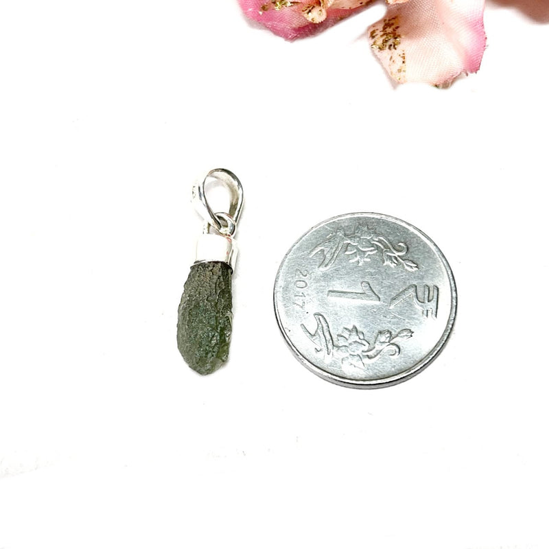 Moldavite Cap Pendant in Silver