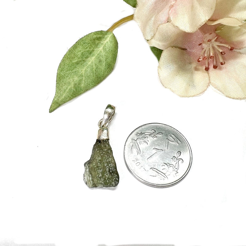 Moldavite Cap Pendant in Silver