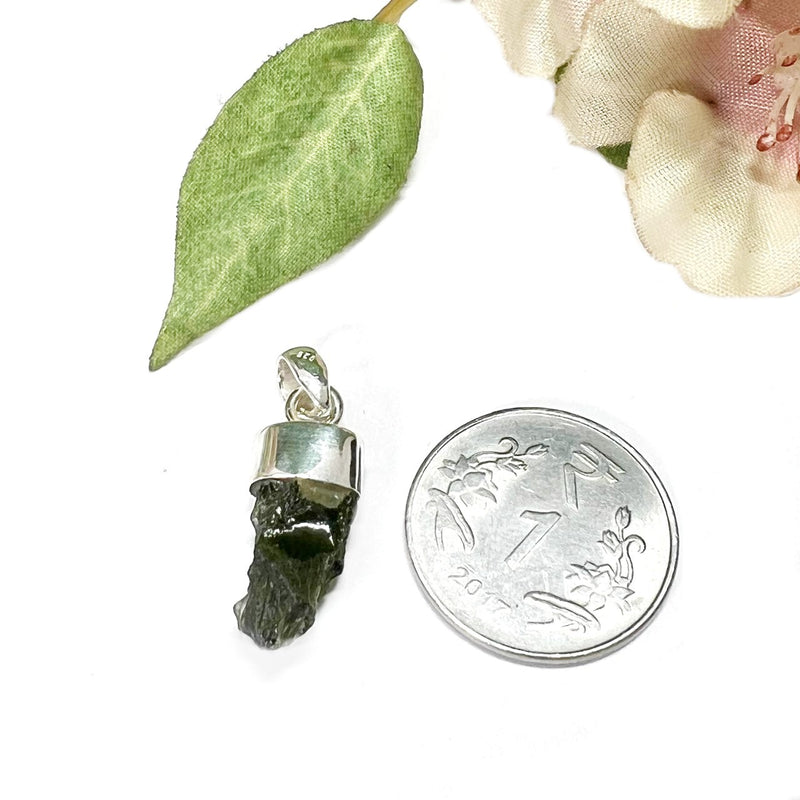 Moldavite Cap Pendant in Silver