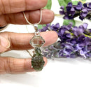 Moldavite and Herkimer Diamond Quartz Silver Pendant