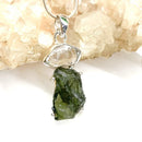 Moldavite and Herkimer Diamond Quartz Silver Pendant
