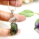 Moldavite and Herkimer Diamond Quartz Silver Pendant
