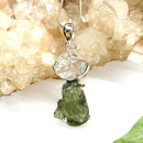 Moldavite and Herkimer Diamond Quartz Silver Pendant