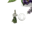 Moldavite and Herkimer Diamond Quartz Silver Pendant