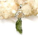 Moldavite and Herkimer Diamond Quartz Silver Pendant