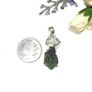 Moldavite and Herkimer Diamond Quartz Silver Pendant
