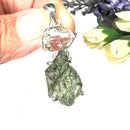 Moldavite and Herkimer Diamond Quartz Silver Pendant