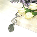 Moldavite and Herkimer Diamond Quartz Silver Pendant