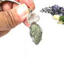 Moldavite and Herkimer Diamond Quartz Silver Pendant