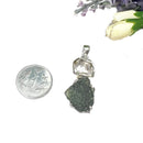 Moldavite and Herkimer Diamond Quartz Silver Pendant