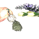 Moldavite and Herkimer Diamond Quartz Silver Pendant