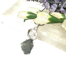 Moldavite and Herkimer Diamond Quartz Silver Pendant