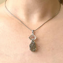 Moldavite and Herkimer Diamond Quartz Silver Pendant