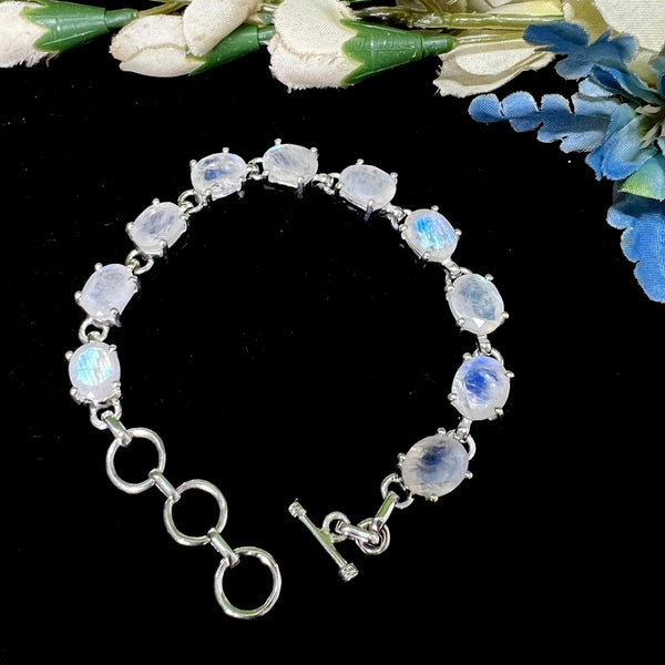 Moonstone & Silver Linked Tennis Bracelet (Connect with the divine feminine)