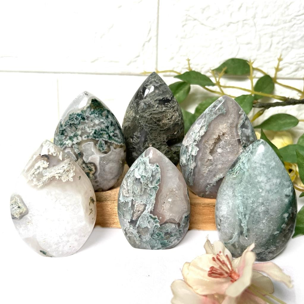 Moss Agate Flames for Prosperity online at Talk to Crystals