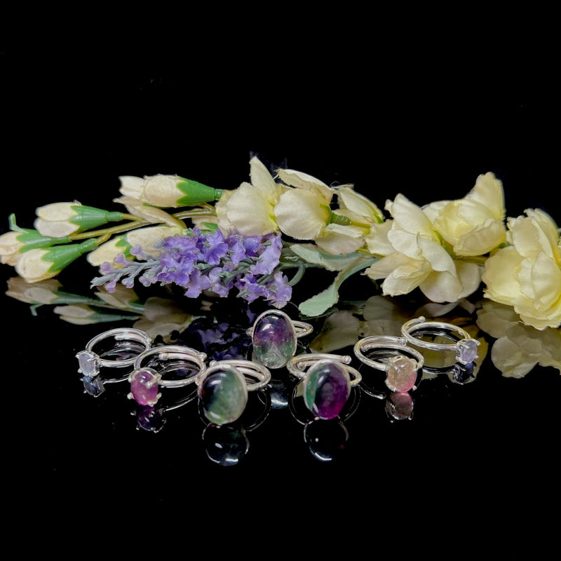 Fluorite Adjustable Rings in Silver